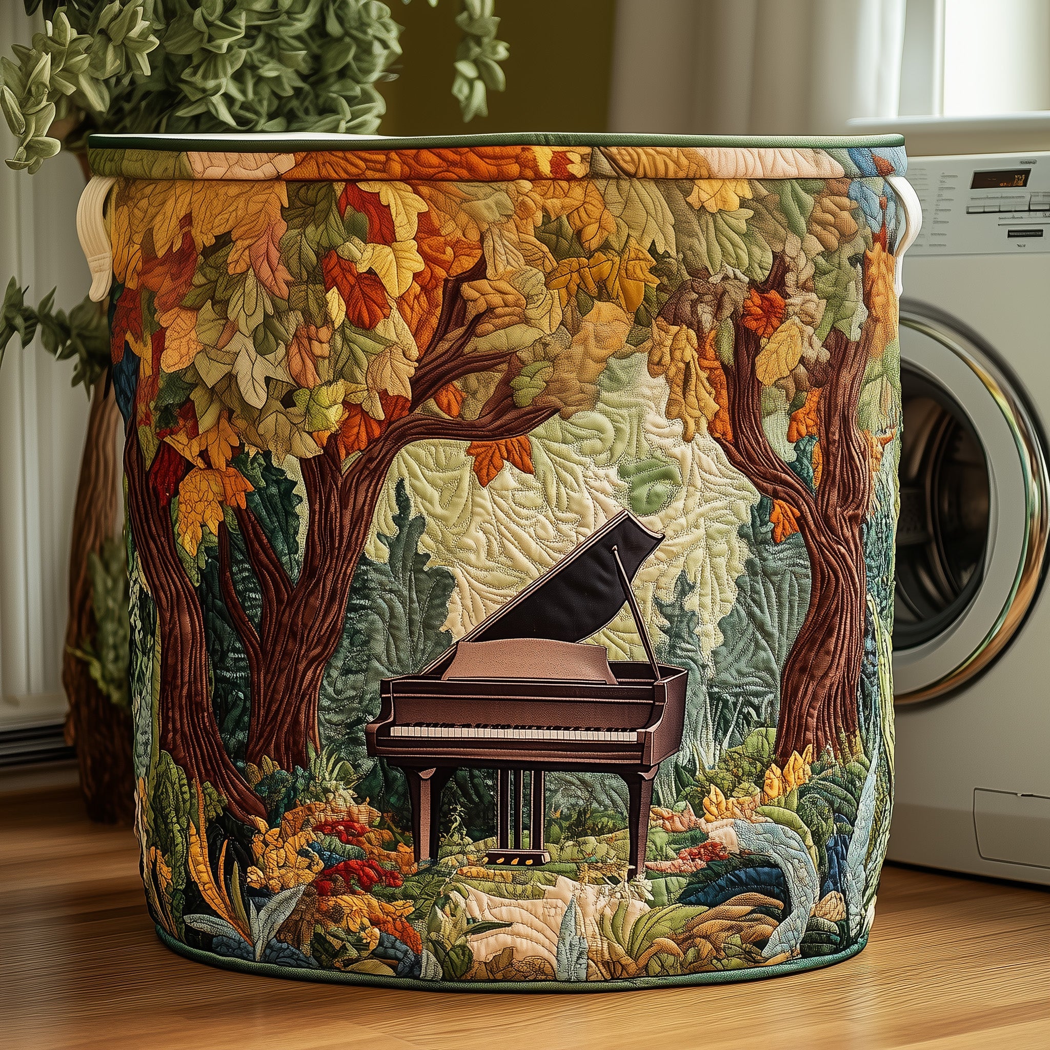 Forest Piano Quilted Laundry Basket Thanksgiving Merch Gift