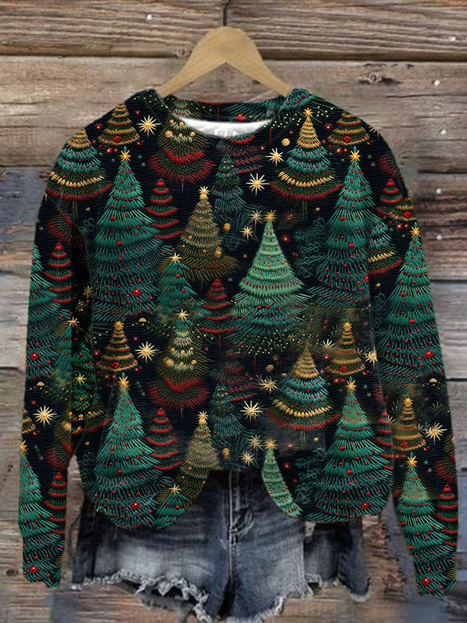 Forest Pine Tree Christmas Holiday Sweatshirt Winter Night Apparel Gifts For Women