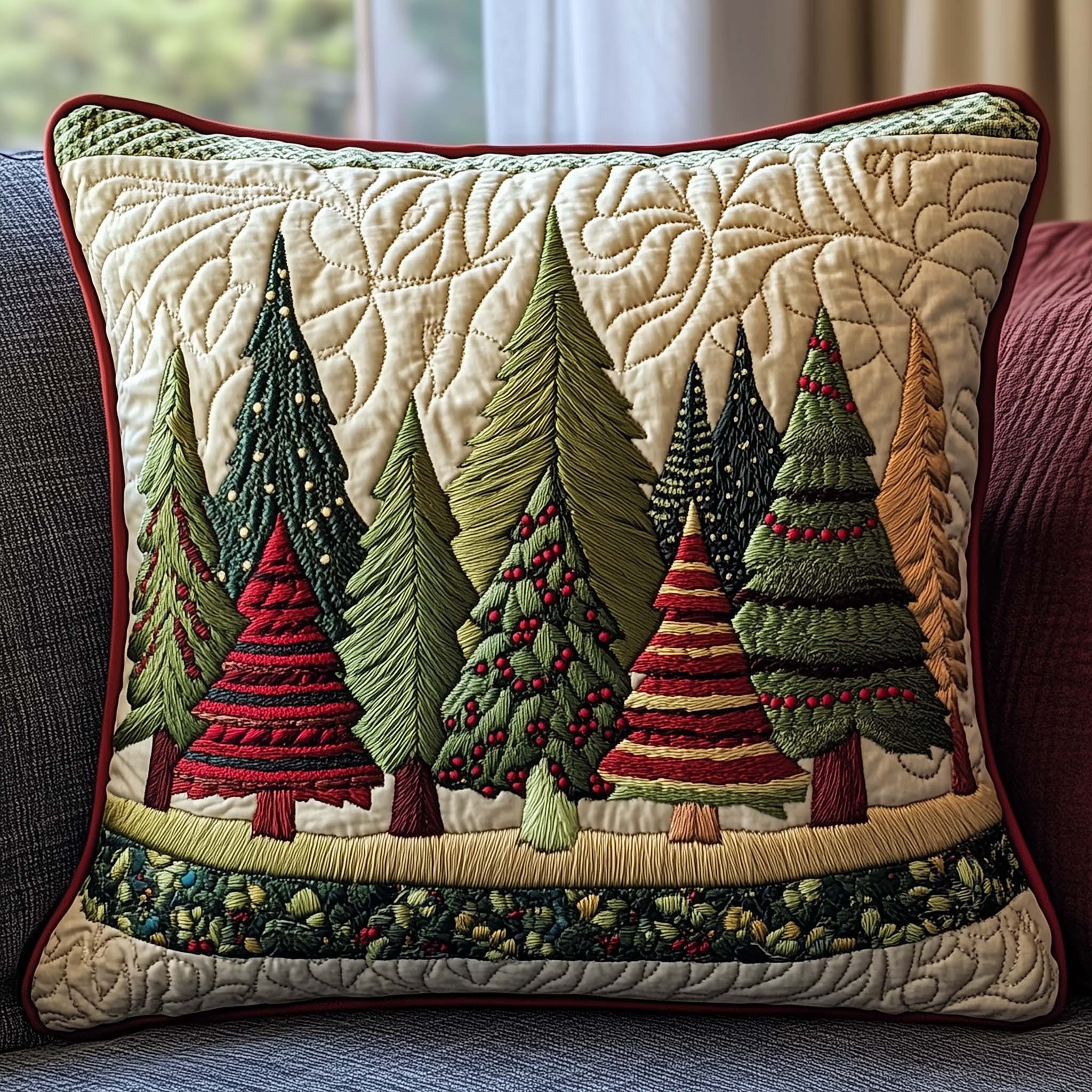 Forest Pine Tree Of Joy Quilted Pillow Case Christmas Home Decor Xmas Gift Ideas