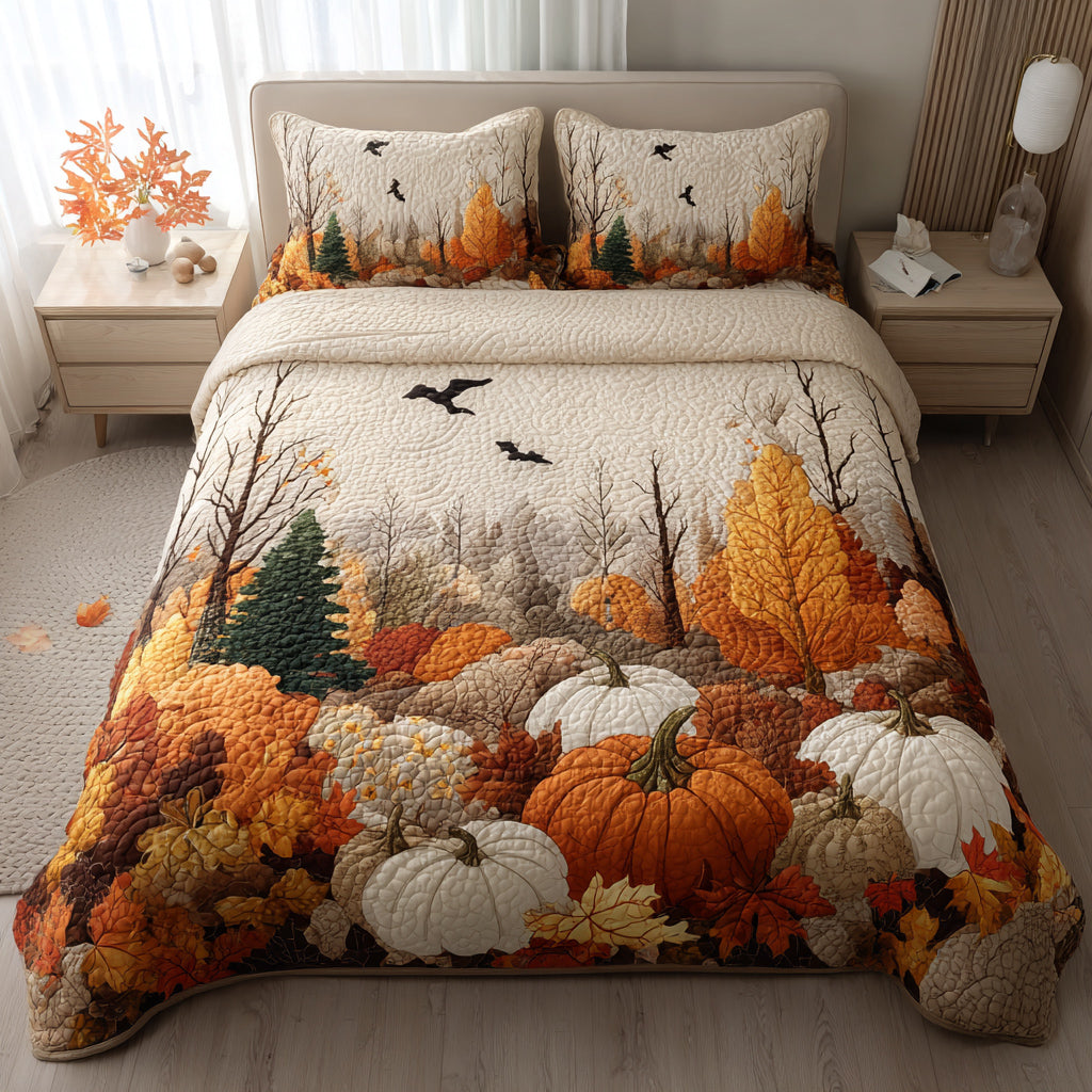 Forest Pumpkin Patch Quilted Bedding Set Best Bed Sheet Set Gift Ideas For Fall
