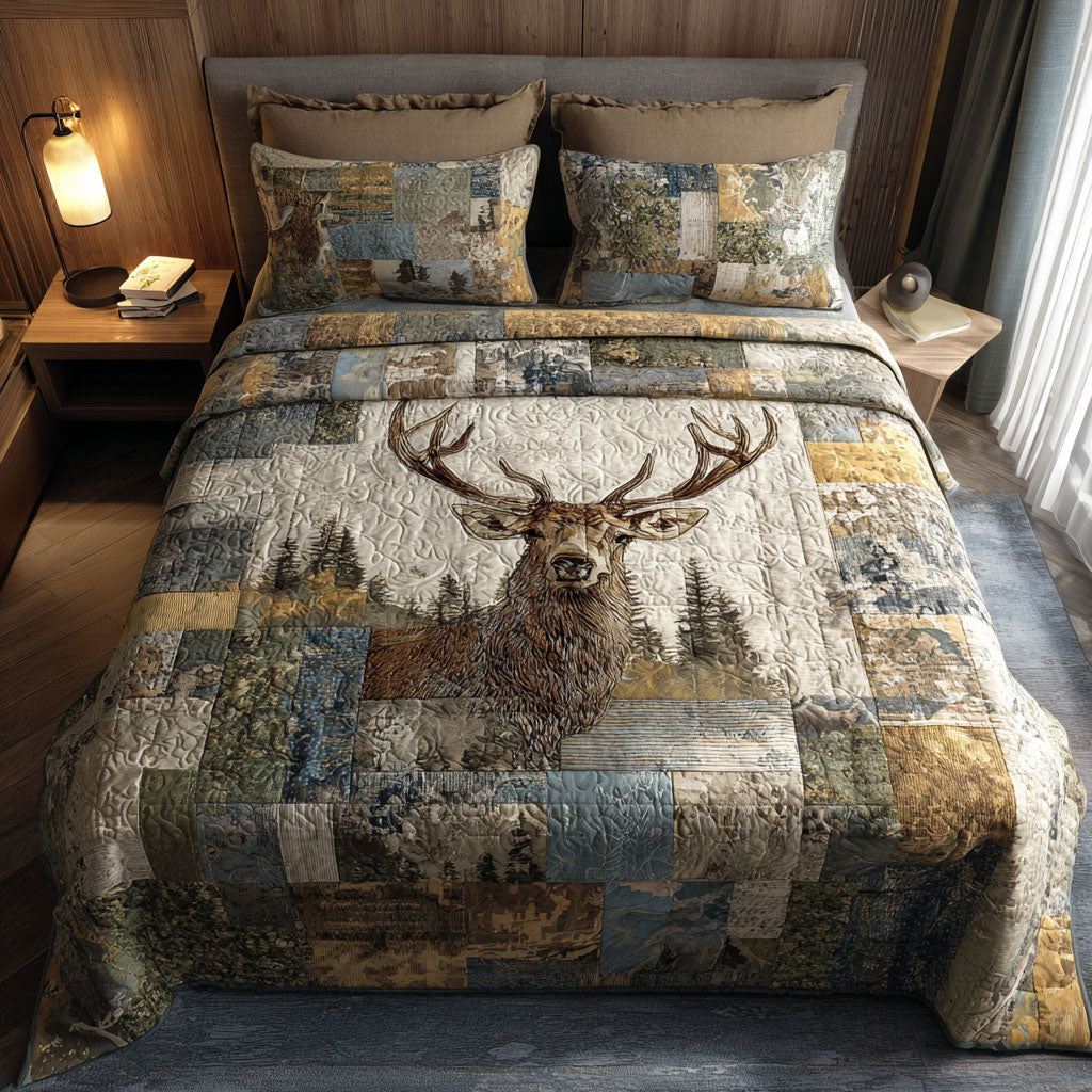 Forest Pursuit Quilted Bedding Set Cozy Bedroom Decor Christmas Presents For Deer Hunters
