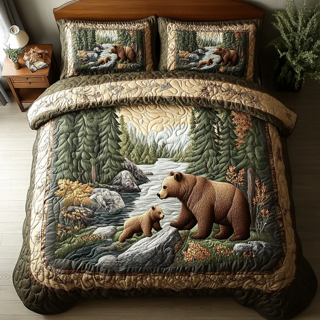 Forest Quilted Bedding Set Bed Decor Great Presents For Camping Lovers