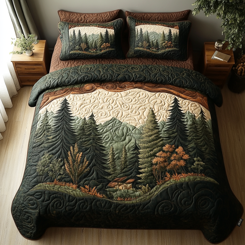 Forest Quilted Bedding Set Bed Room Decoration Fun Fall Gift Ideas