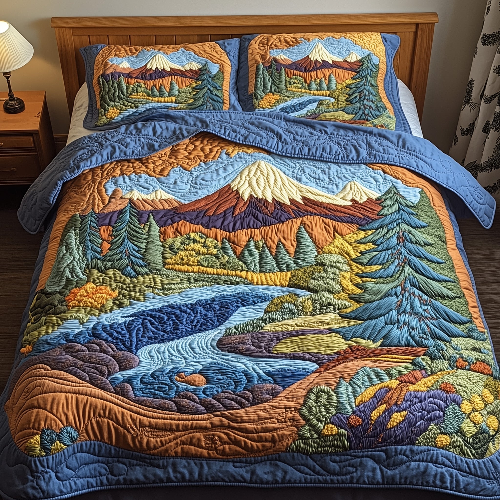 Forest Quilted Bedding Set Duvet Cover Bed Sheet Christmas Presents For Father In Law