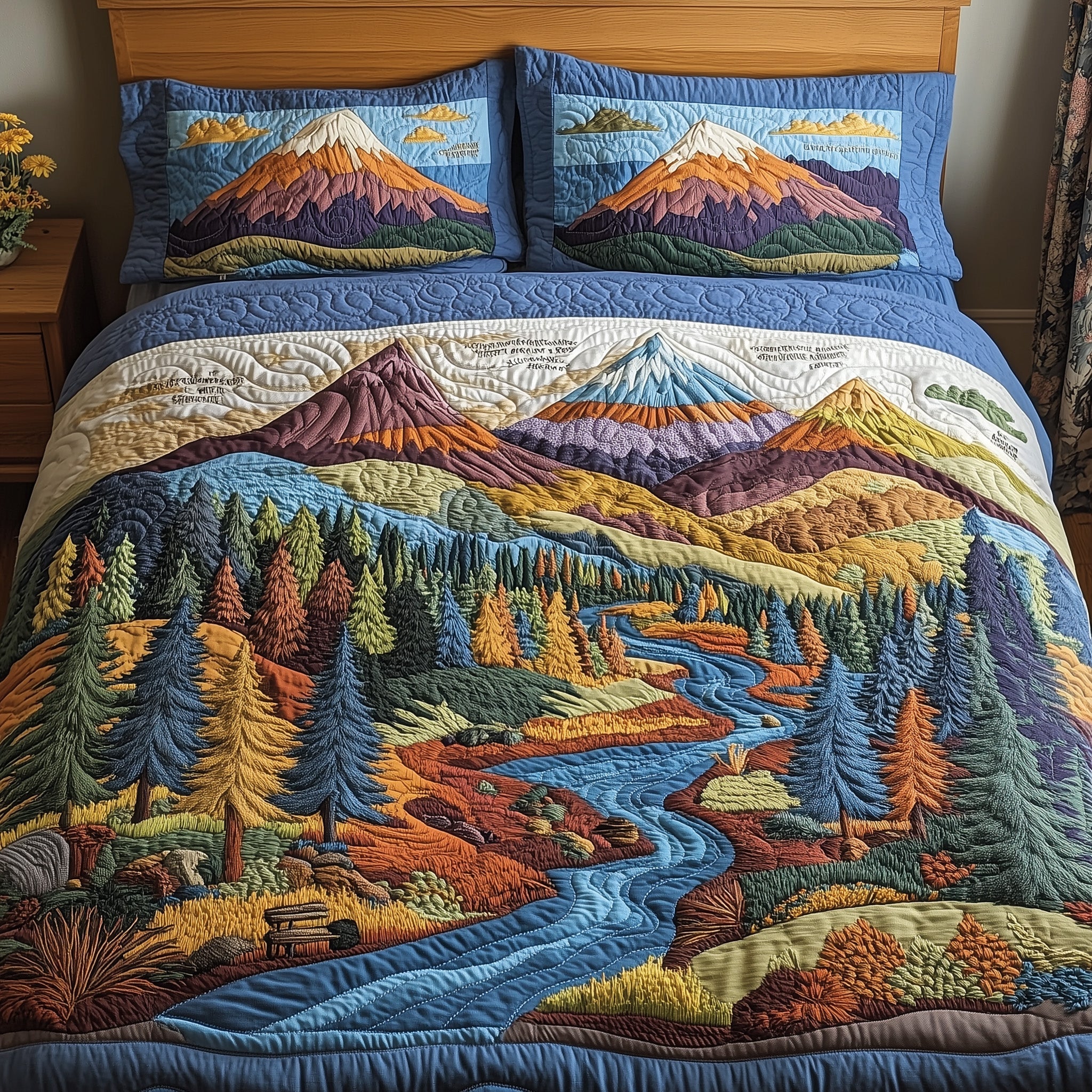 Forest Quilted Bedding Set Duvet Cover Bed Sheet Father In Law Gifts Christmas
