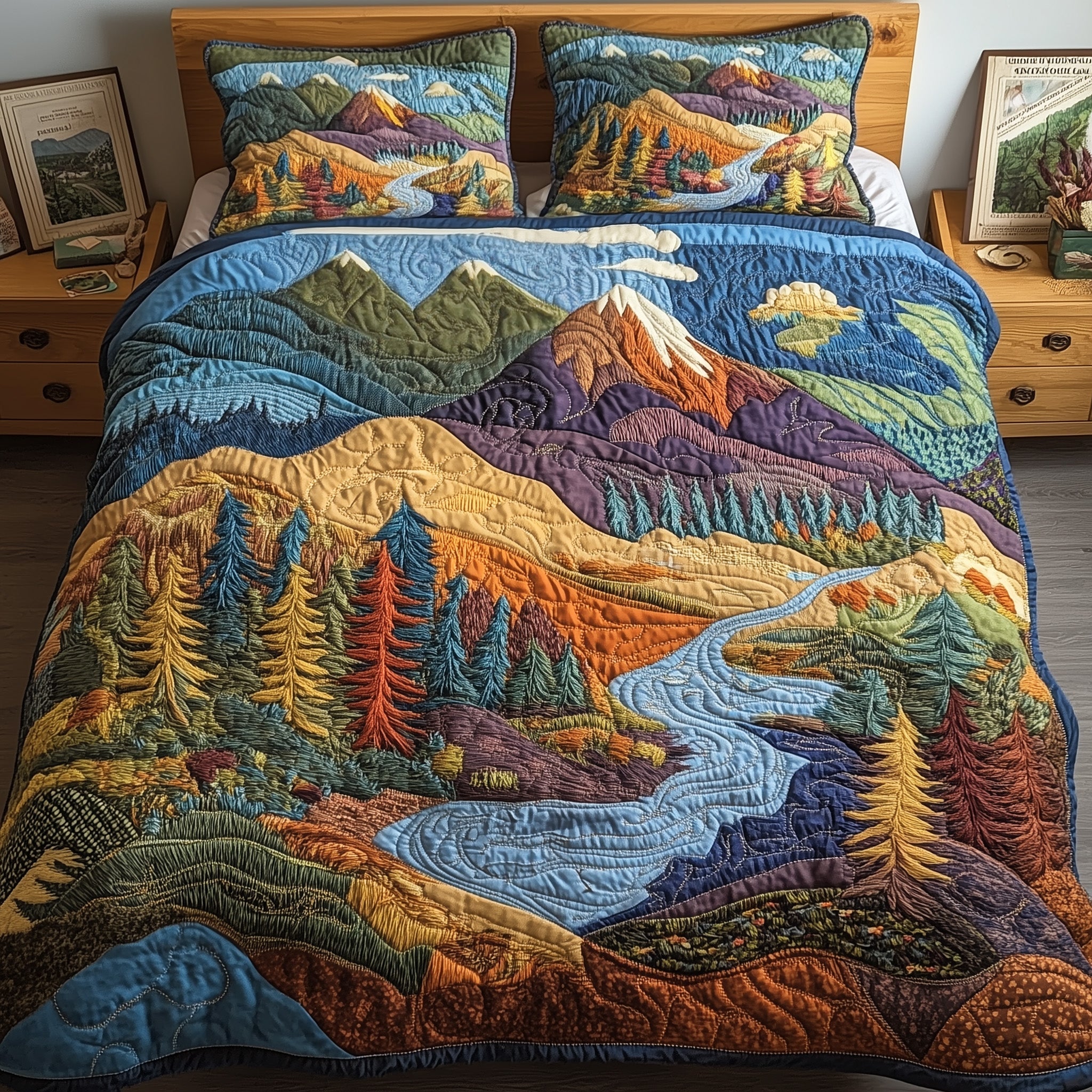 Forest Quilted Bedding Set Duvet Cover Bed Sheet Gifts For Son In Law Christmas