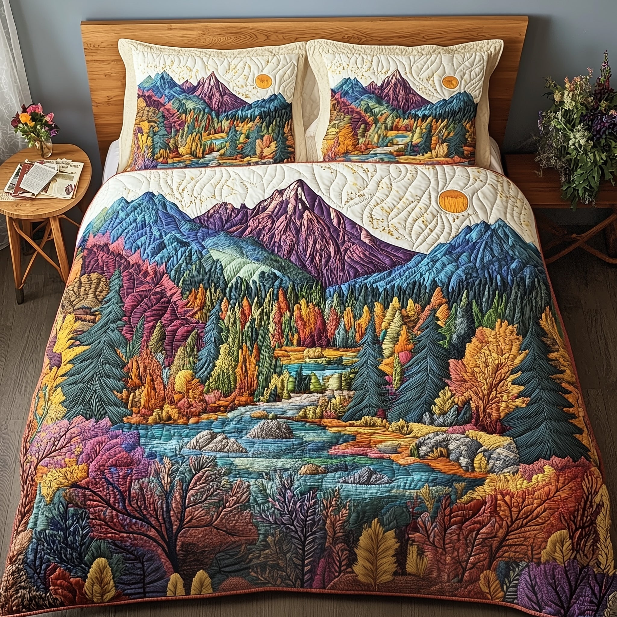 Forest Quilted Bedding Set Duvet Cover Bed Sheet Xmas Presents For Inlaws