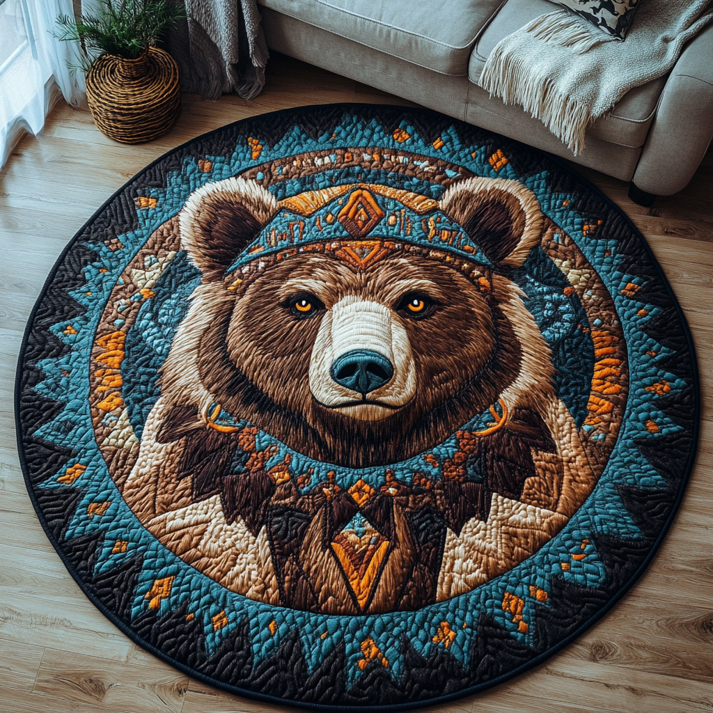 Forest Quilted Round Mat Christmas Entry Way Decor Bear Themed Gifts