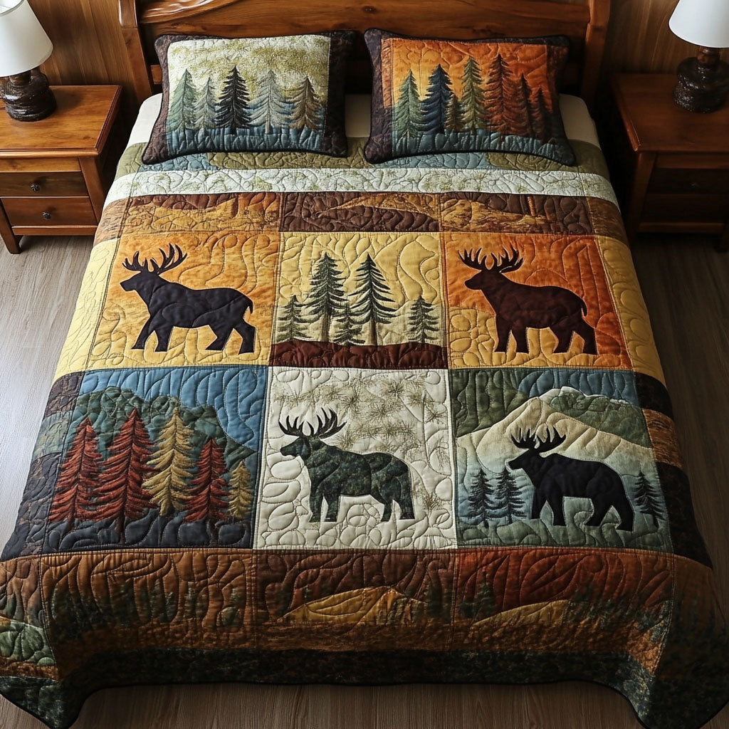 Forest Retreat Quilted Bedding Set Aesthetic Room Decor Xmas Gifts For Cat Lovers
