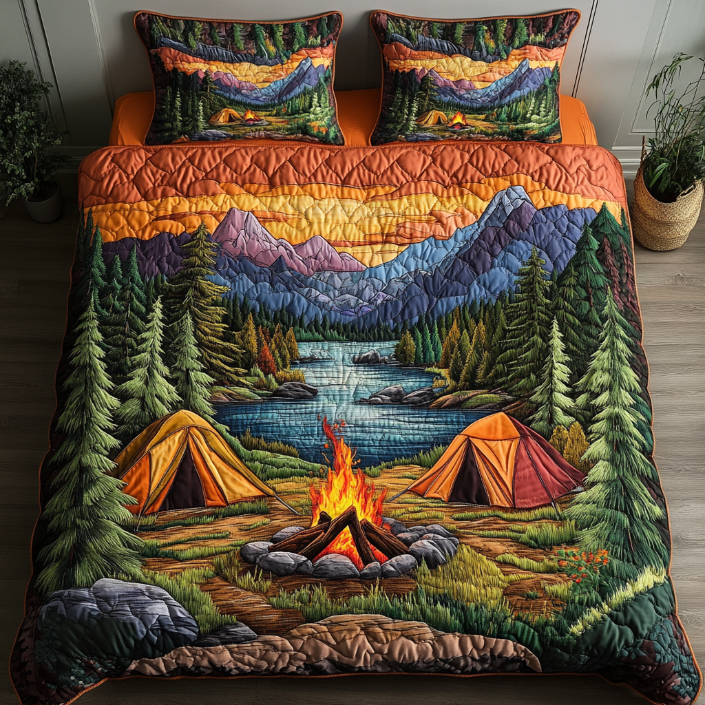 Forest Retreat Quilted Bedding Set Bed Decor Ideas Unique Camping Themed Gifts
