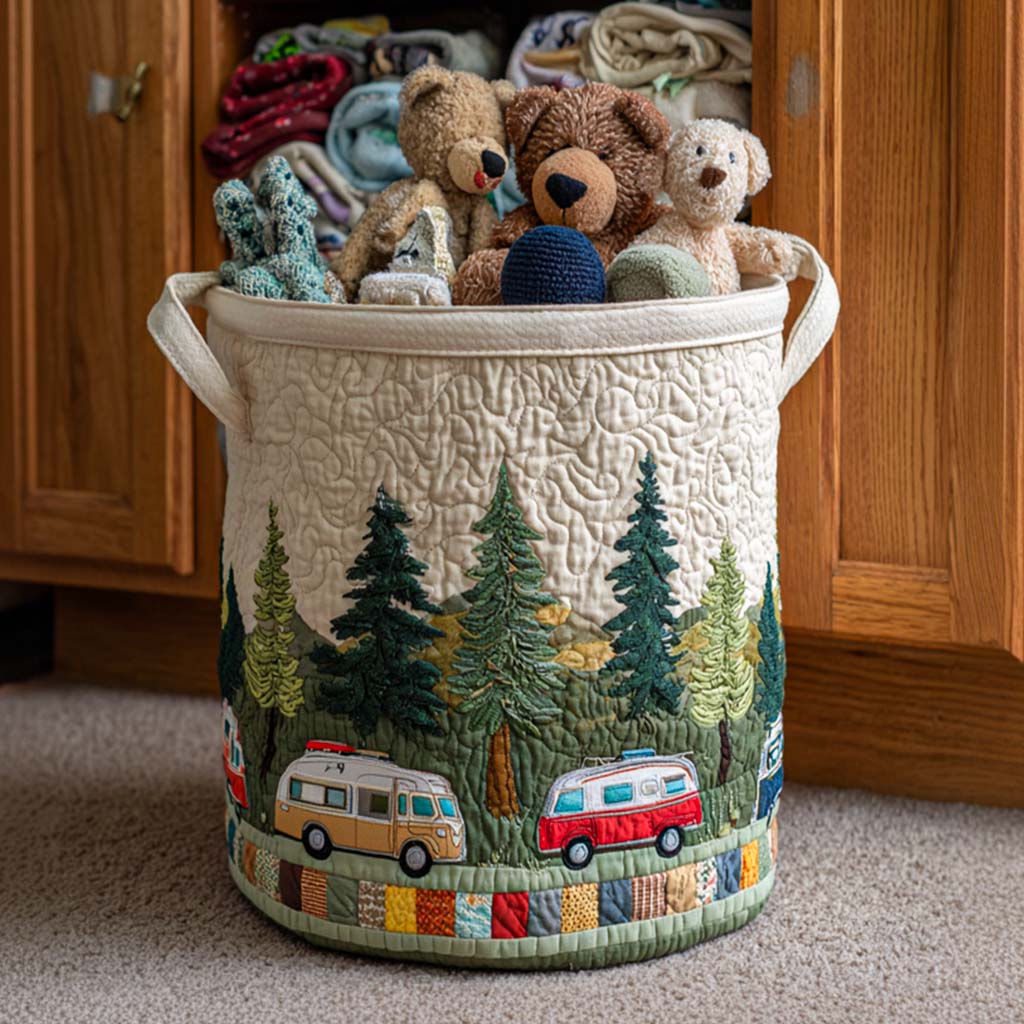 Forest Ride Quilted Laundry Basket New Year Merch Gift