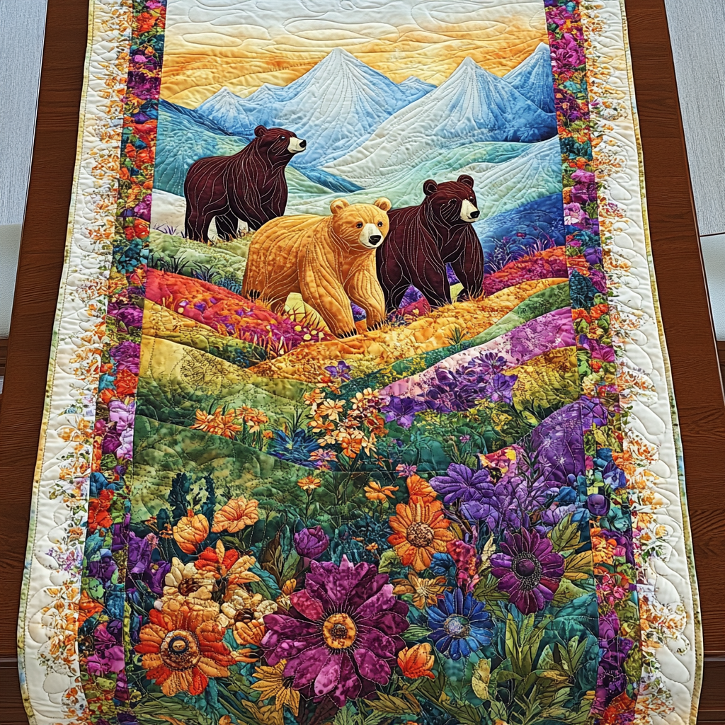 Forest Roam Quilted Table Runner Dining Room Table Decor Ideas Unique Gifts For Bear Lovers