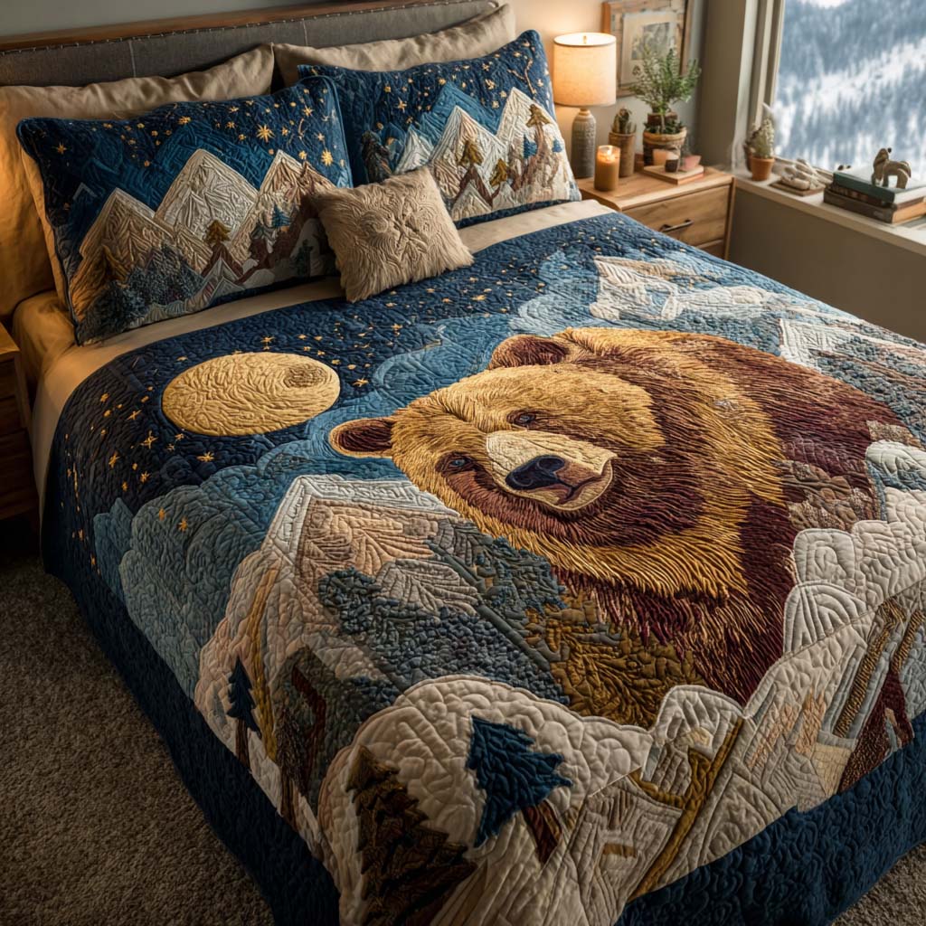 Forest Roar Quilted Bedding Set Duvet Cover Bed Sheet Set Bear Themed Gifts