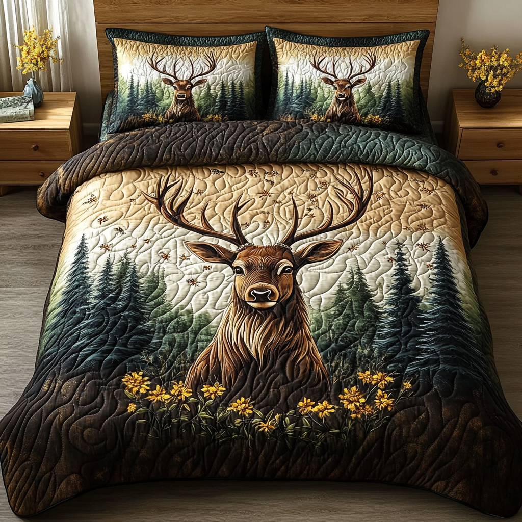 Forest Royalty Quilted Bedding Set Cozy Comforter Set for Winter Warmth