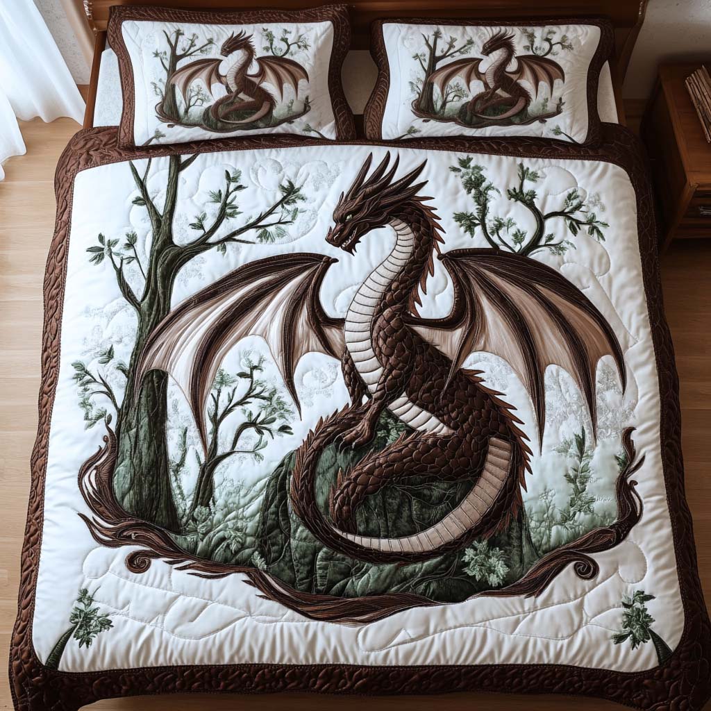 Forest Sentinel Quilted Bedding Set Bedspread Set Dragon Items For Lovers