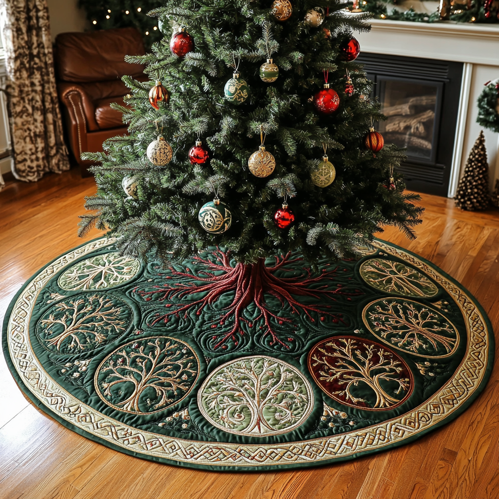 Forest Serenity Christmas Quilted Tree Skirt Special Occasion Christmas Tree Skirt Holiday Living Room Decor