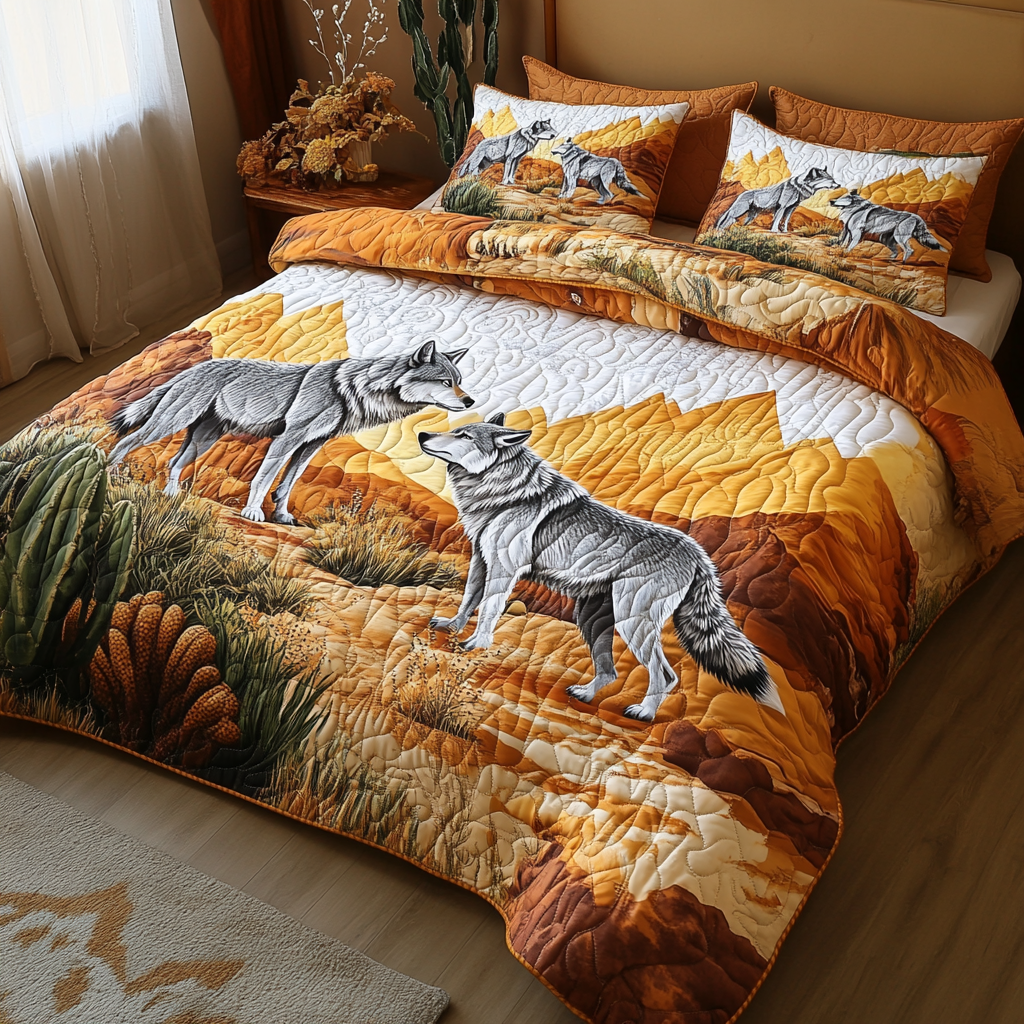 Forest Shadow Quilted Bedding Set Bed Decor Ideas Christmas Gifts For Wolf Lovers