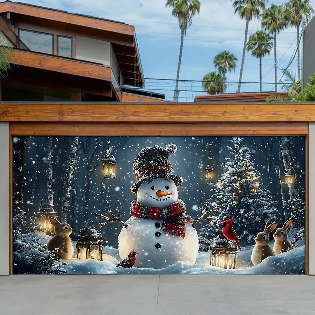 Forest Snowman Christmas Garage Door Banner Holiday Decor Christmas Gift For Snowman Lovers