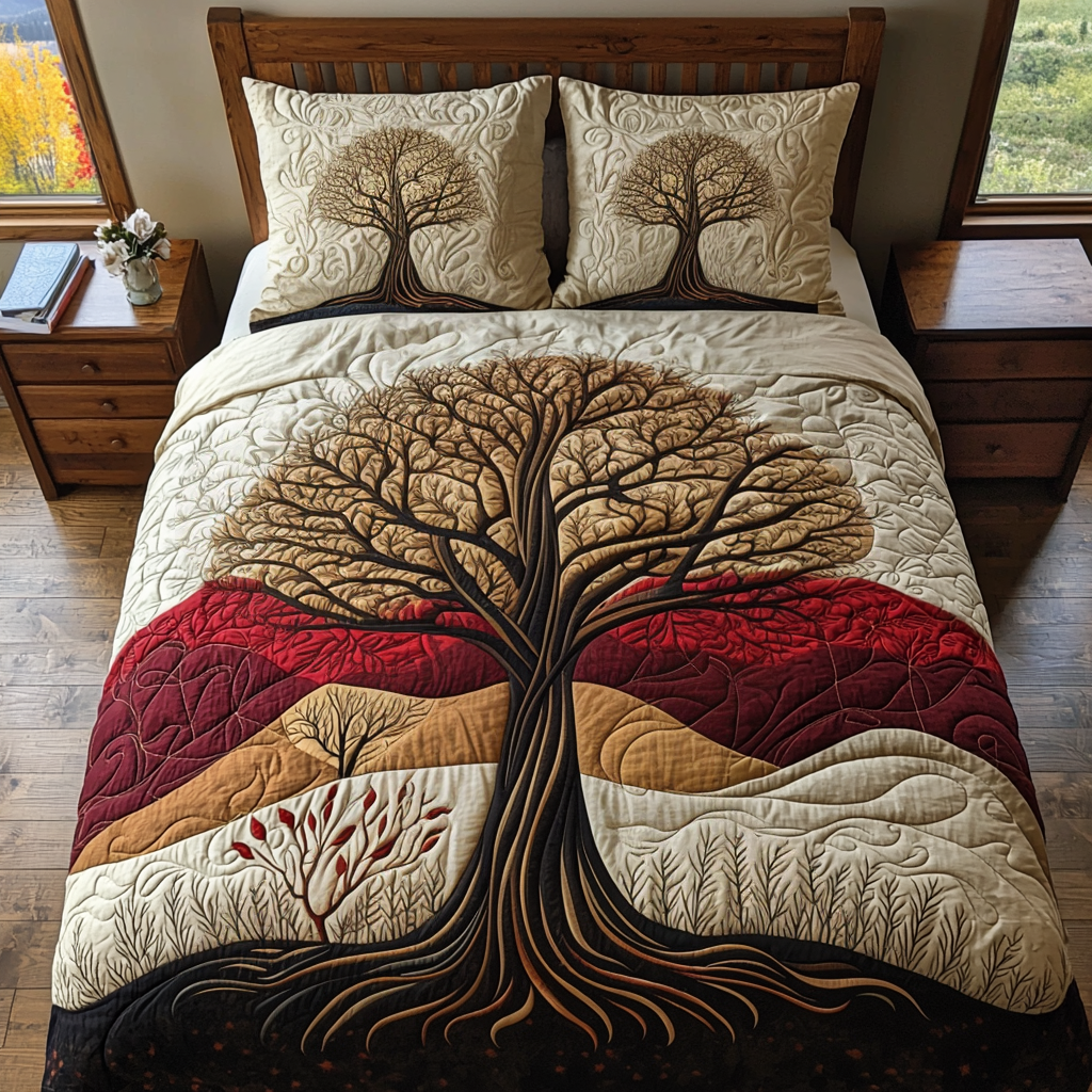 Forest Soul Quilted Bedding Set Cozy Bedroom Decor Tree Of Life Merchandise