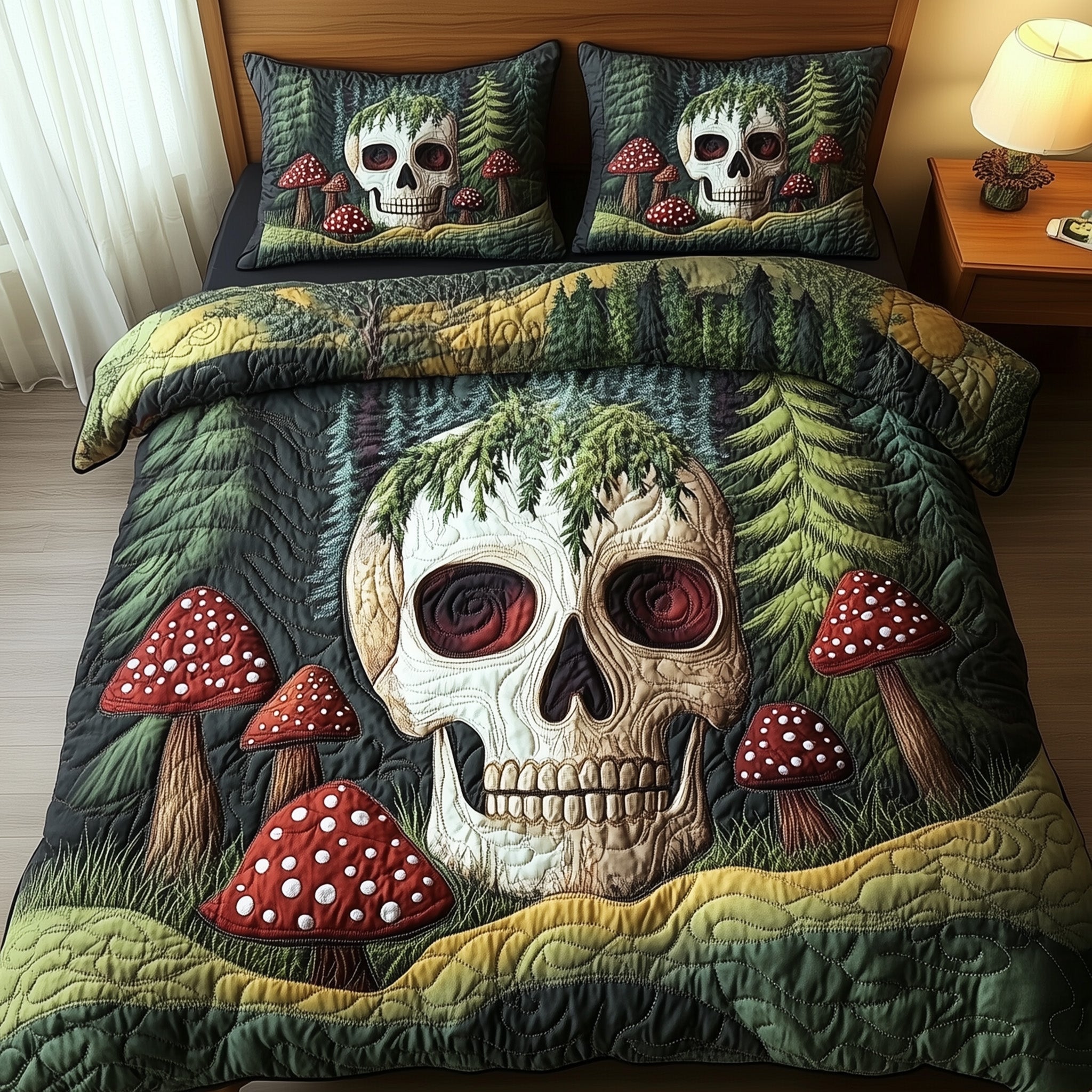 Forest Soul Quilted Bedding Set Duvet Cover Bed Sheet Gifts For People Who Like Skulls
