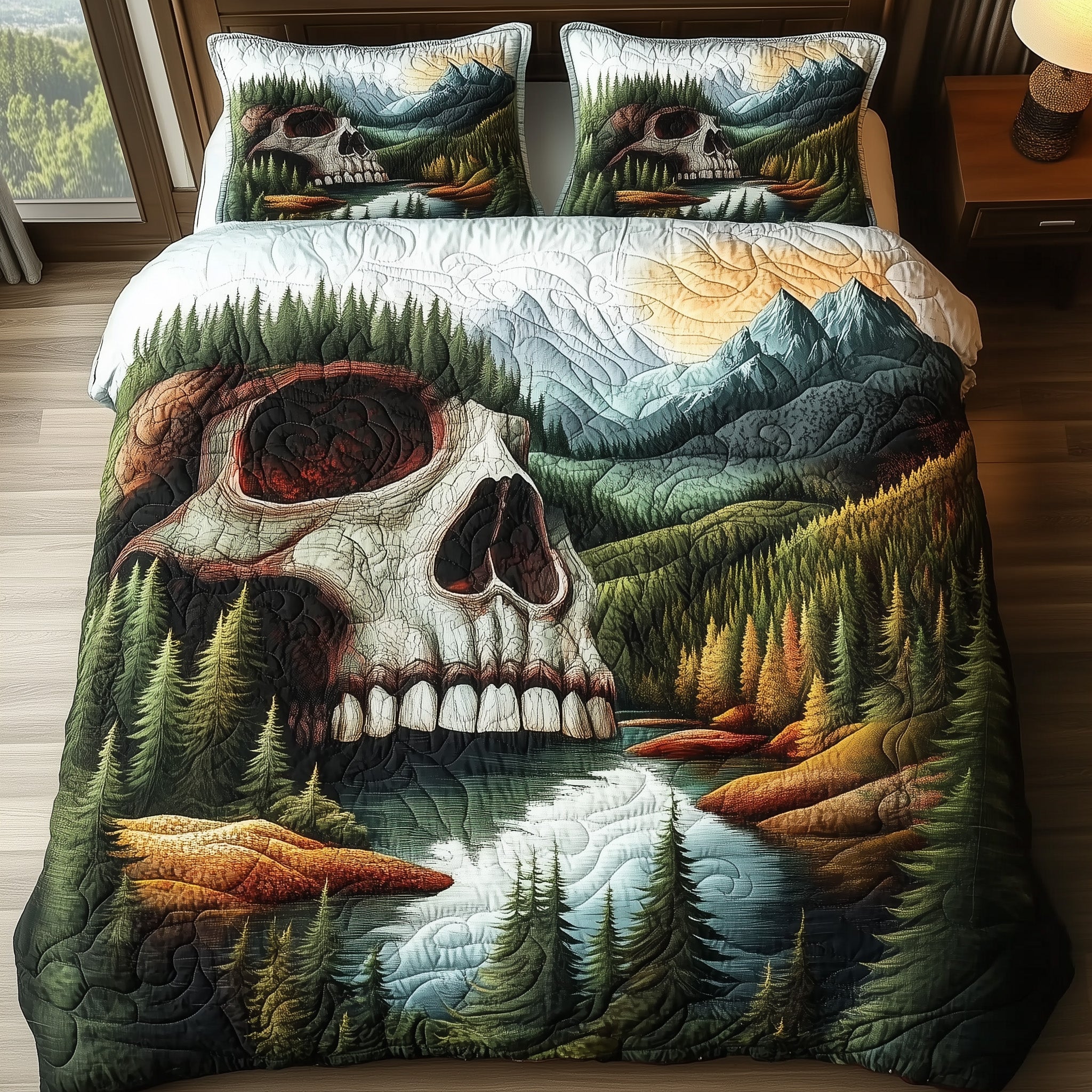 Forest Soul Quilted Bedding Set Duvet Cover Bed Sheet Gifts For Skull Lovers