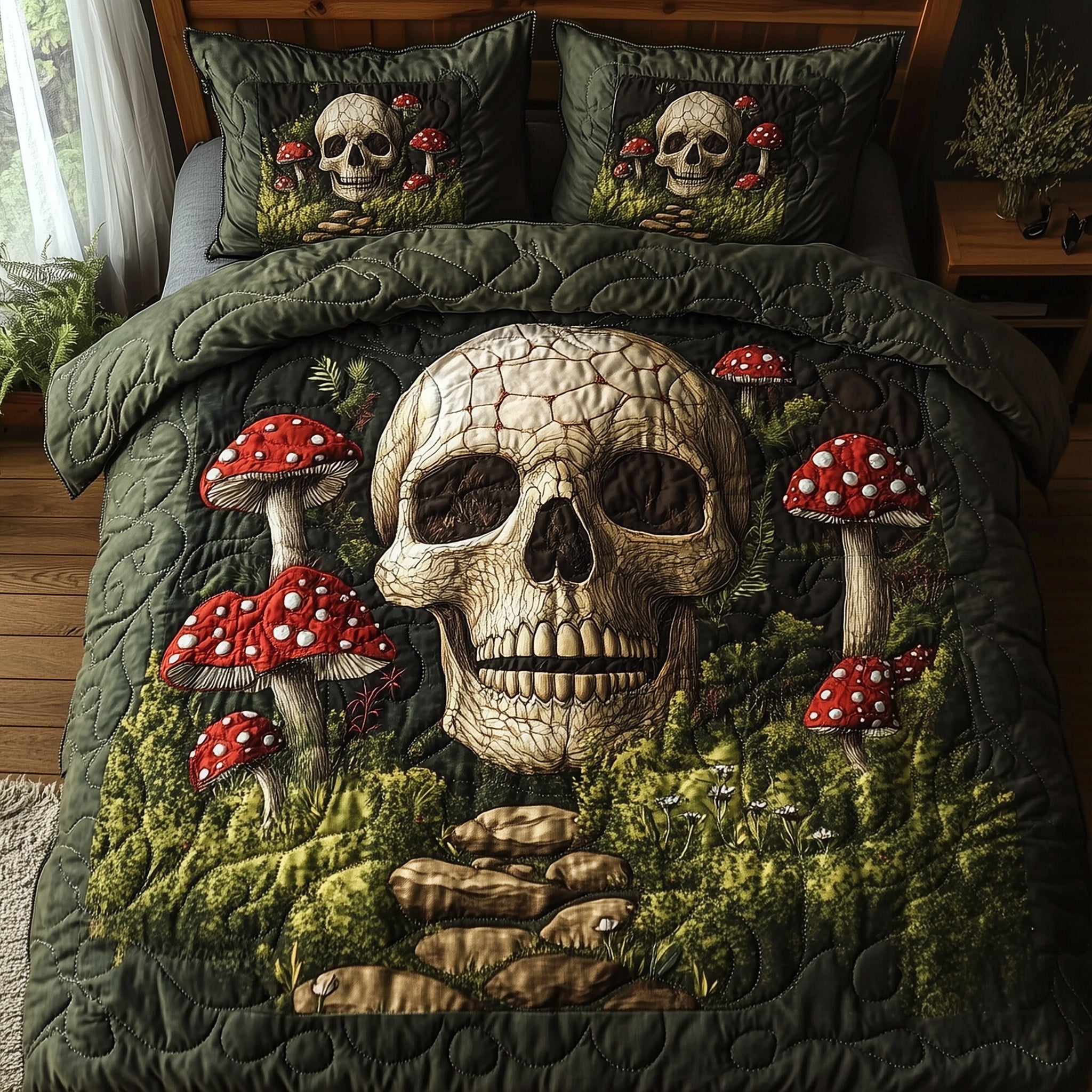 Forest Soul Quilted Bedding Set Duvet Cover Bed Sheet Mexican Skull Souvenirs