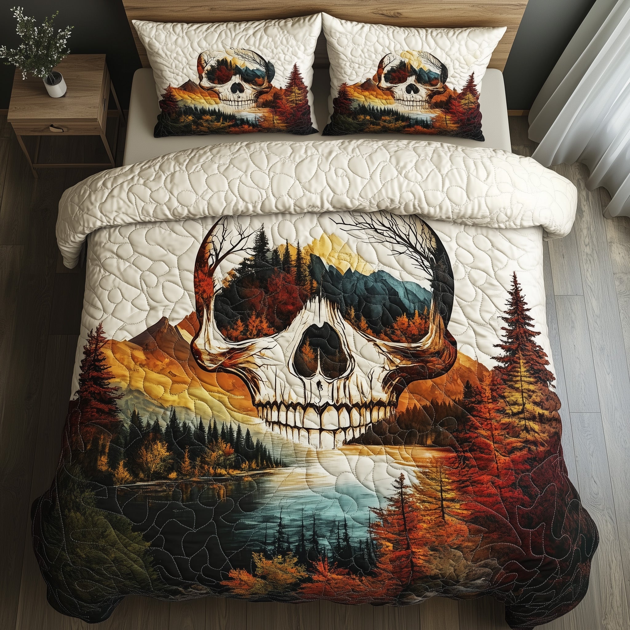 Forest Soul Quilted Bedding Set Duvet Cover Bed Sheet Skull Gifts For Her