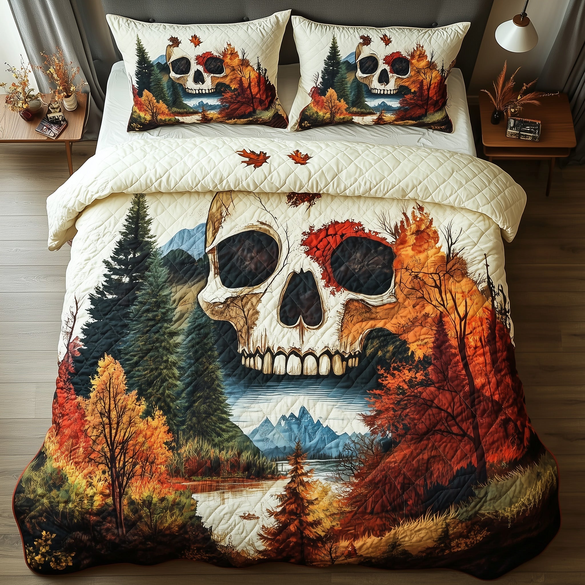 Forest Soul Quilted Bedding Set Duvet Cover Bed Sheet Skull Gifts For Him
