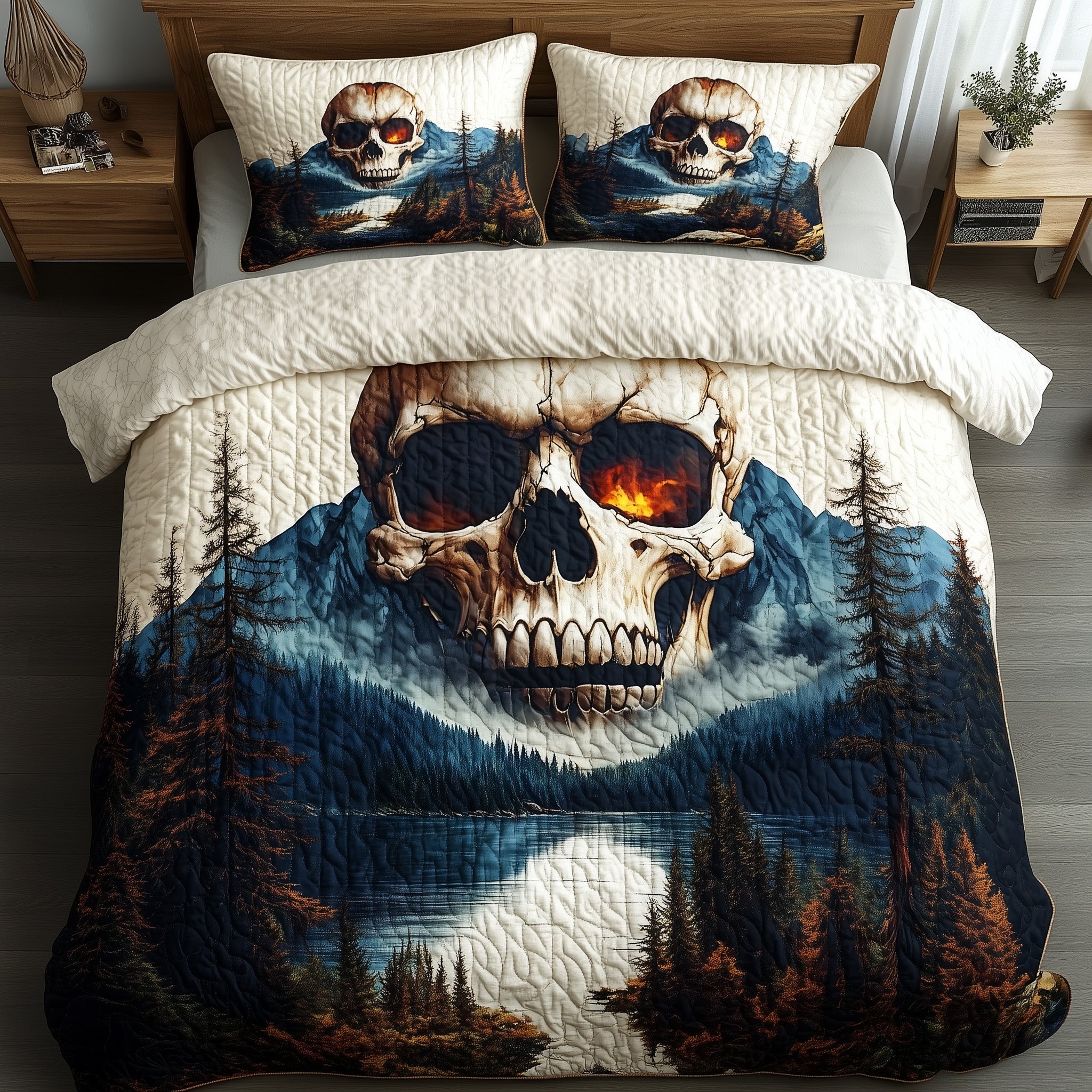 Forest Soul Quilted Bedding Set Duvet Cover Bed Sheet Skull Gifts For Men