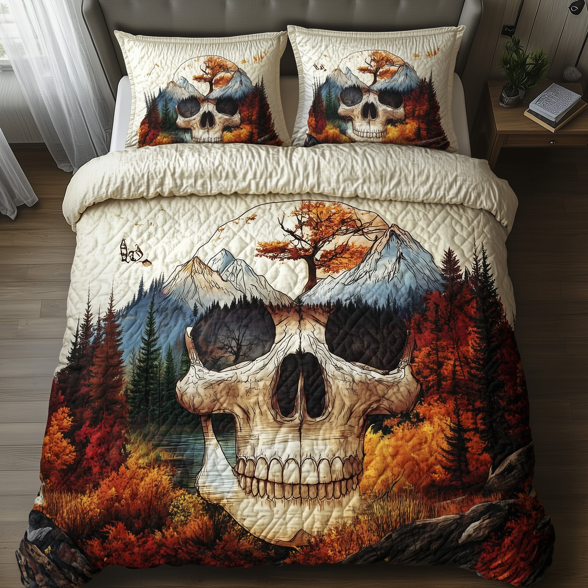 Forest Soul Quilted Bedding Set Duvet Cover Bed Sheet Skull Gifts For Men Women
