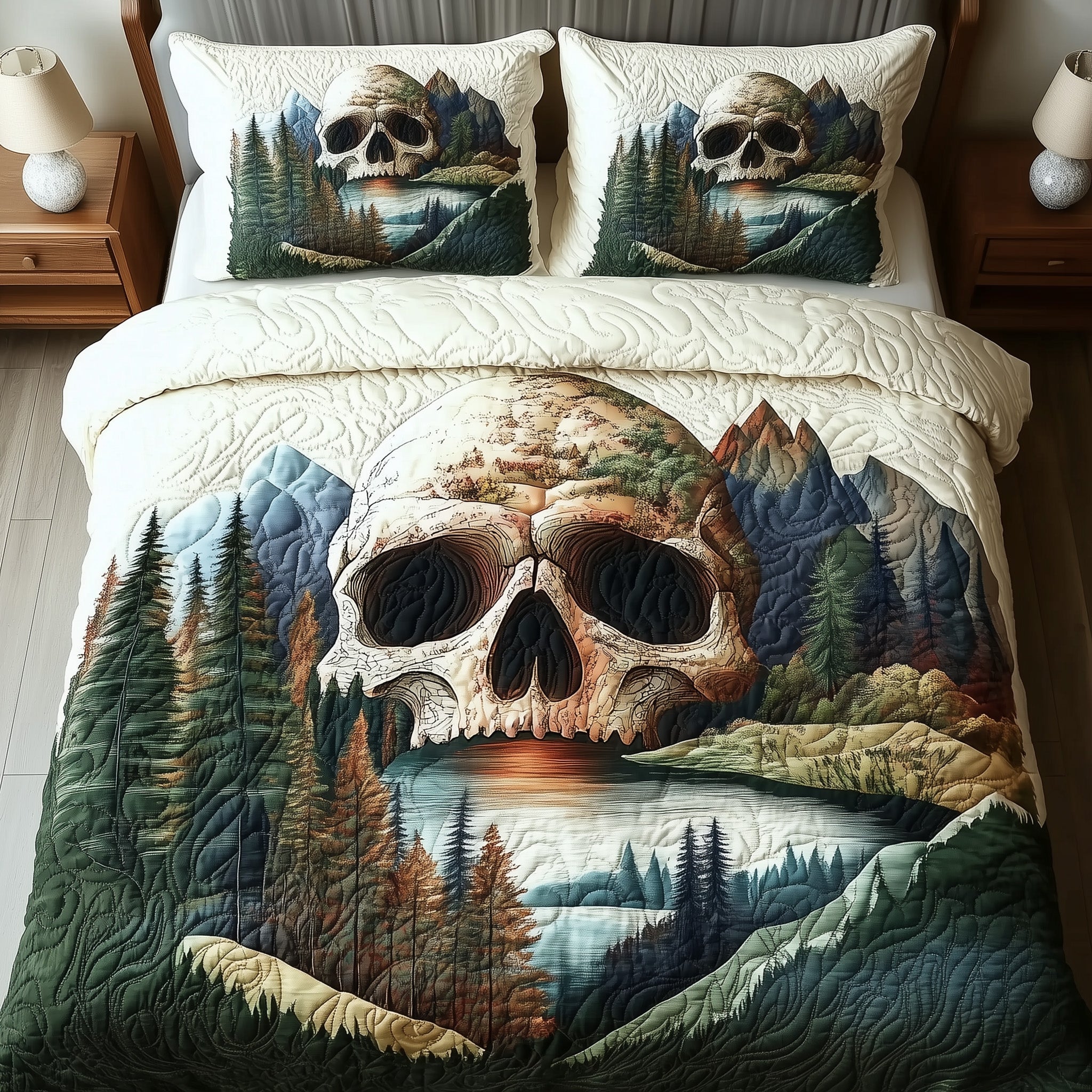 Forest Soul Quilted Bedding Set Duvet Cover Bed Sheet Skull Presents For Her