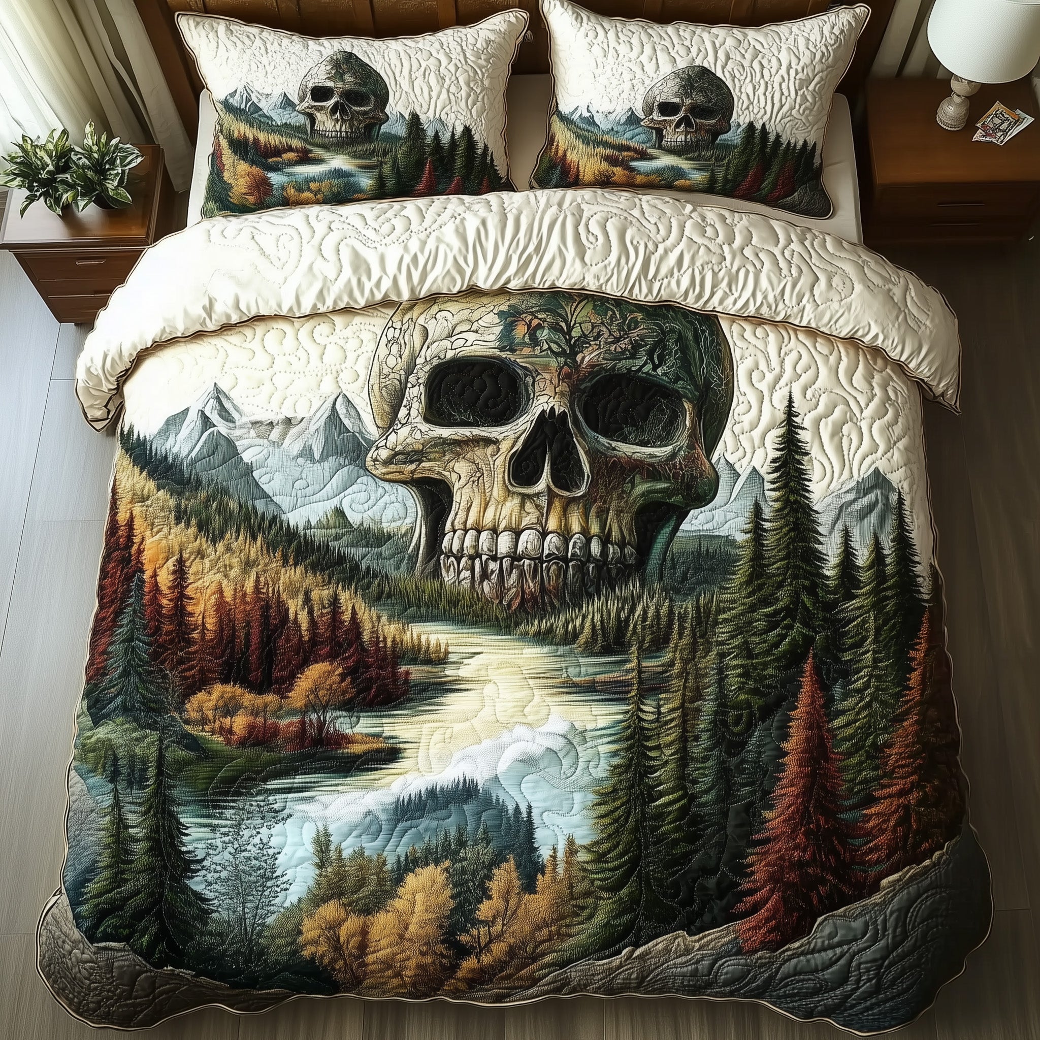 Forest Soul Quilted Bedding Set Duvet Cover Bed Sheet Skull Themed Gifts