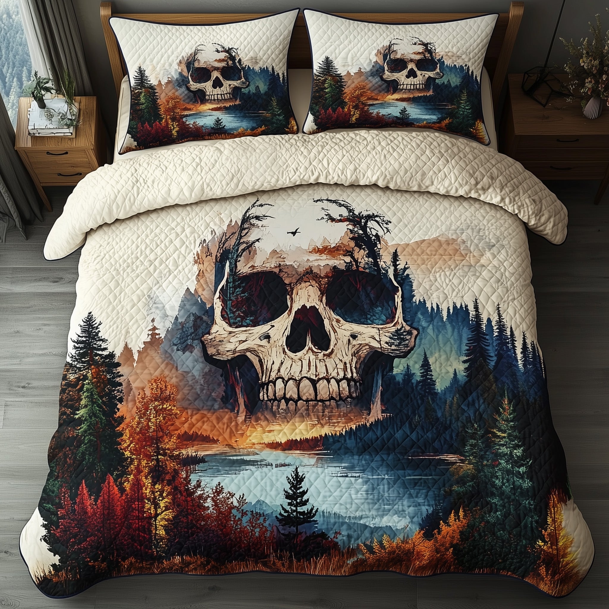 Forest Soul Quilted Bedding Set Duvet Cover Bed Sheet Skull Themed Gifts For Him
