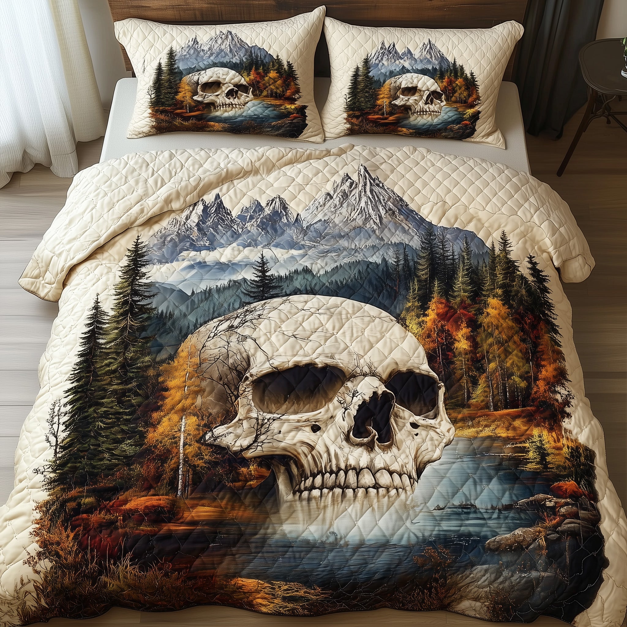 Forest Soul Quilted Bedding Set Duvet Cover Bed Sheet Themed Skull Gifts For Him Her