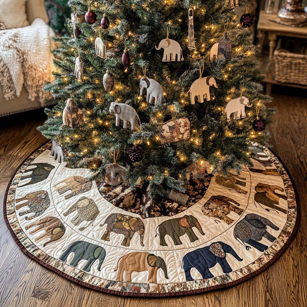 Forest Spirit Christmas Quilted Tree Skirt Holiday Tree Base Decoration