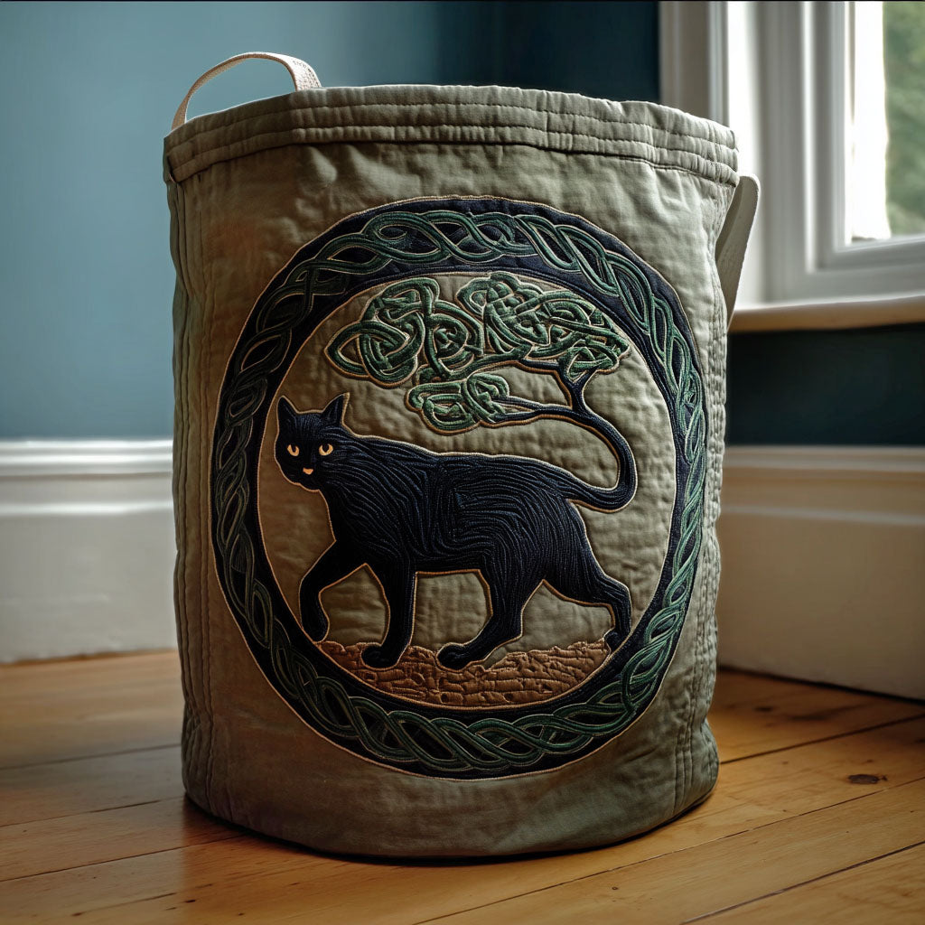 Forest Spirit Feline Quilted Laundry Basket Useful Quilted Basket Gift That Blends Style and Function