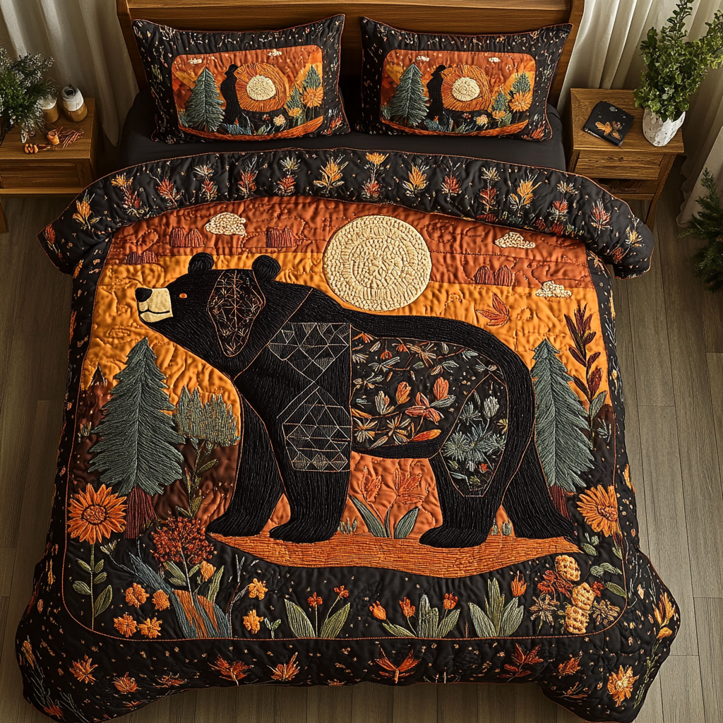 Forest Spirit Quilted Bedding Set Aesthetic Room Decor Gifts For Wildlife Enthusiasts