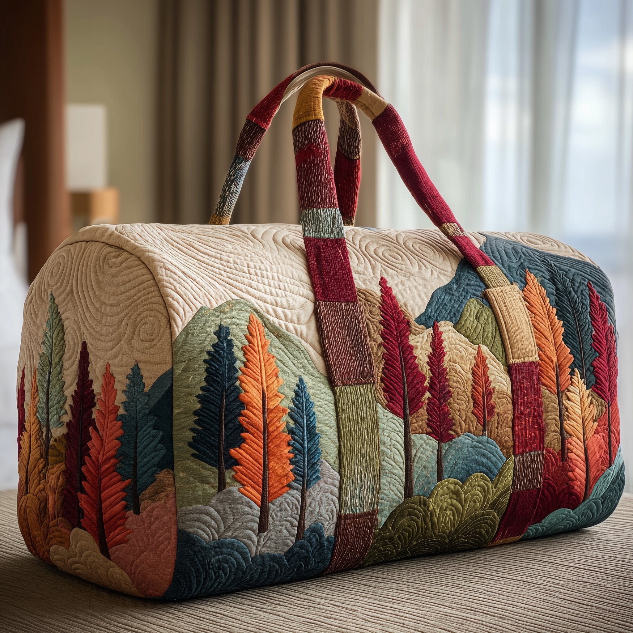 Forest Spirit Quilted Duffle Bag Organized Storage Pockets