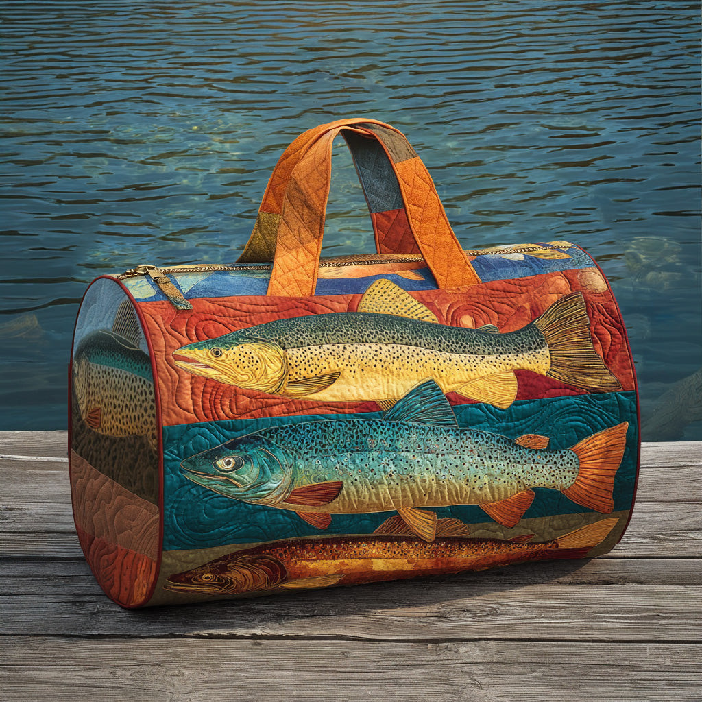 Forest Stream Quilted Duffle Bag Nature Outdoor Travel Bag Best Gift For Fishing Camping Adventure