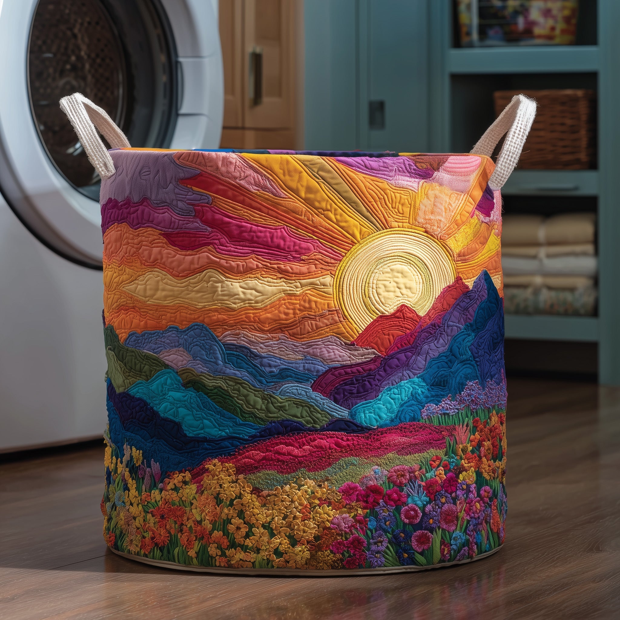 Forest Sunrise Quilted Laundry Basket Fabric Clothes Basket Storage Gift For Mom