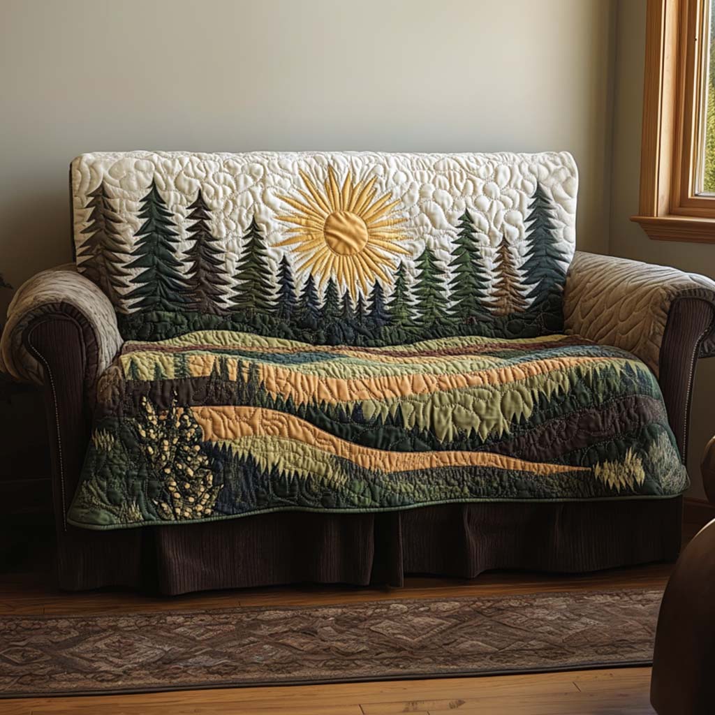 Forest Sunrise Quilted Sofa Cover Living Room Decor Best Friend Birthday Gifts