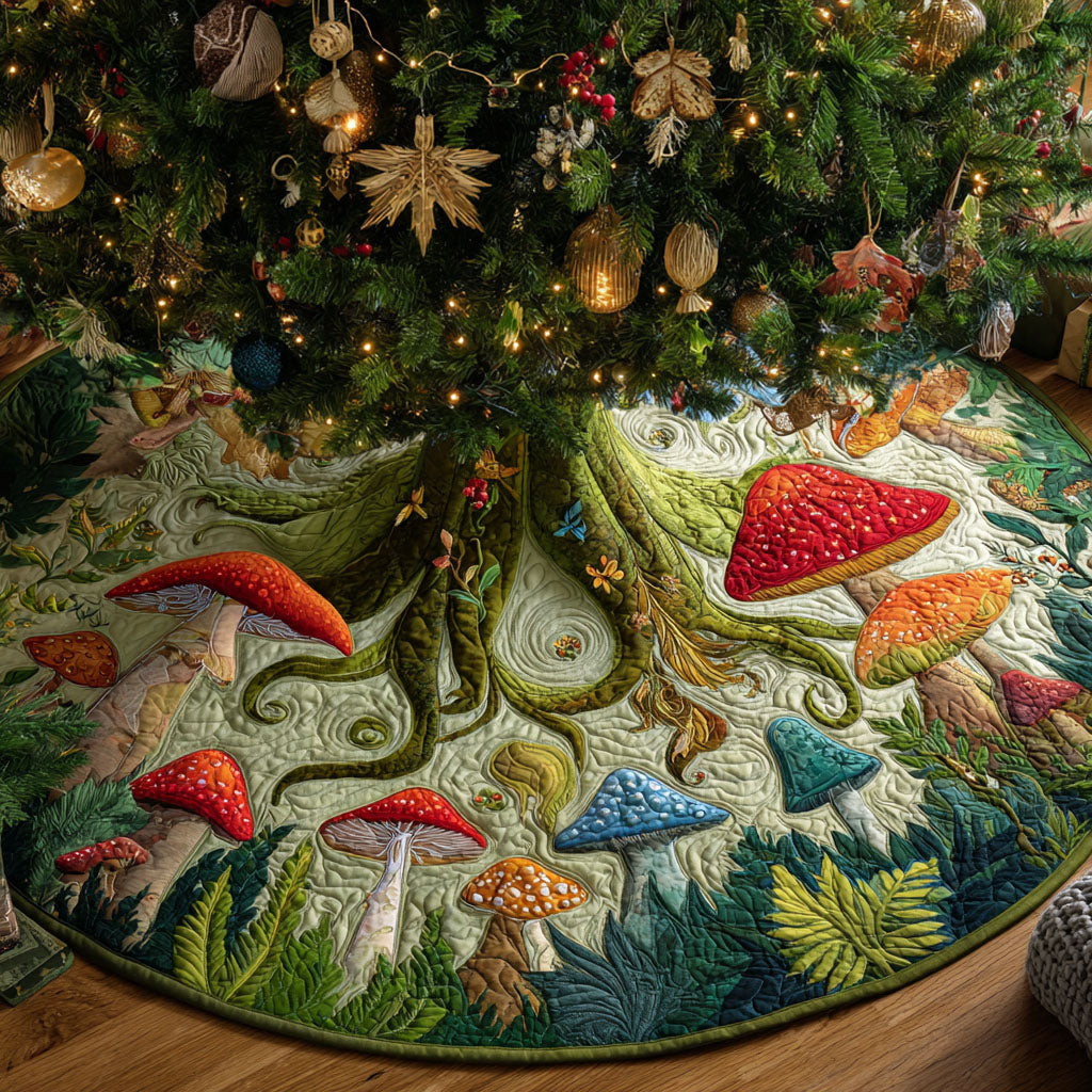Forest Tale Christmas Quilted Tree Skirt Mushroom Pattern Home Decor Christmas Decor Ideas