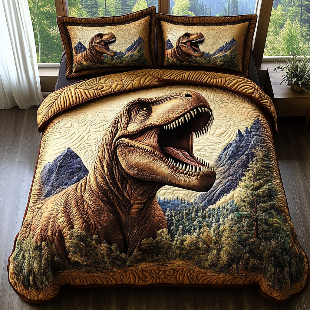 Forest Titan Quilted Bedding Set Bedroom Decor Ideas Cool Dinosaur Gifts