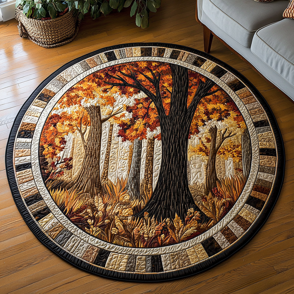 Forest Touch Quilted Round Mat Christmas Entry Way Decor Fall Autumn Gifts For Her