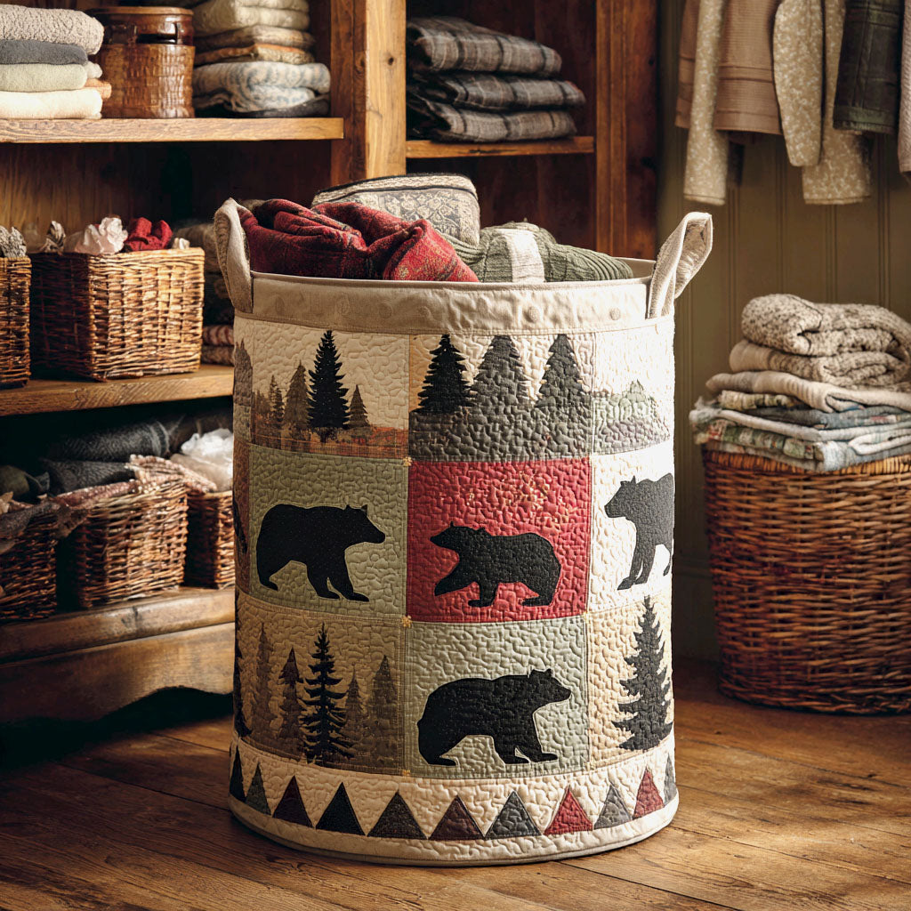 Forest Trail Quilted Laundry Basket Trendy Quilted Laundry Hamper Gift for Modern Living