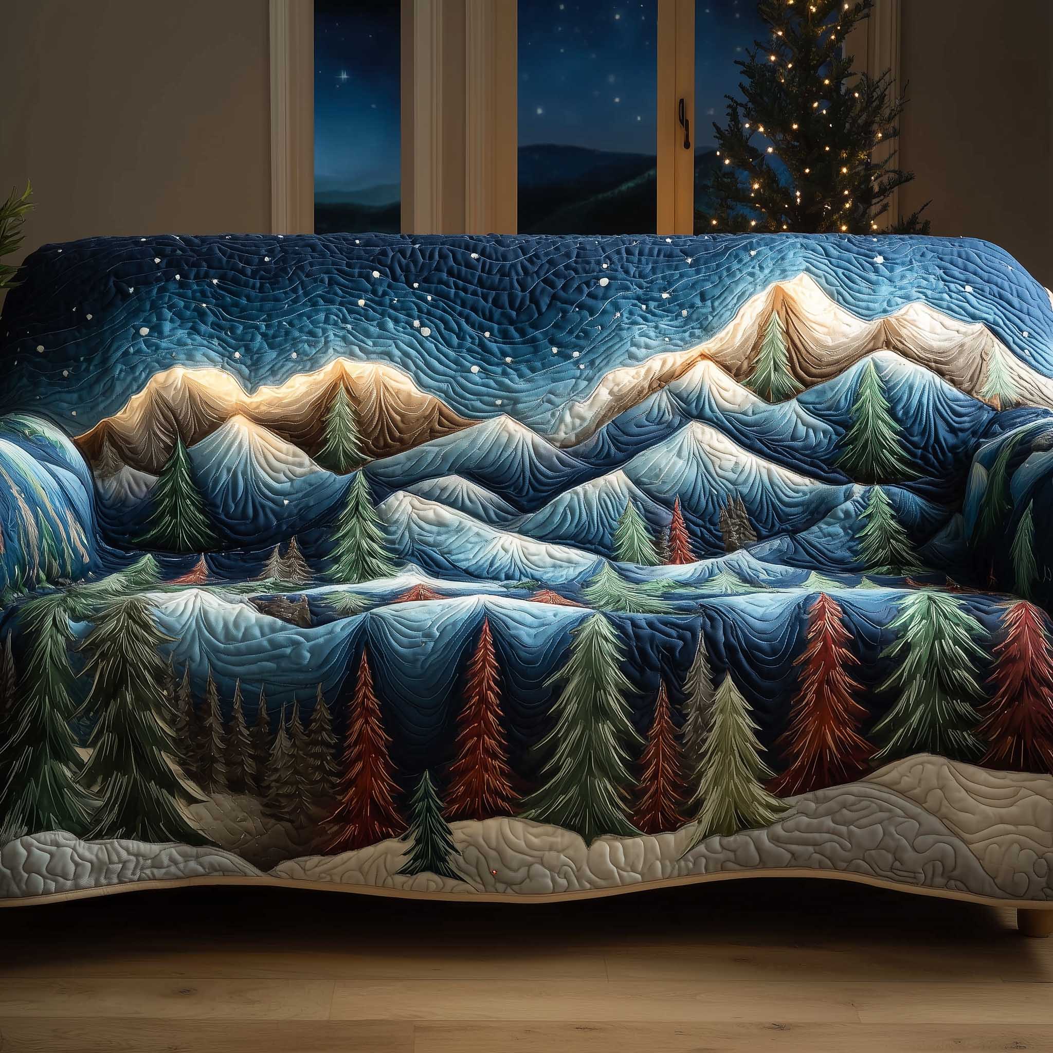 Forest Vibe Quilted Sofa Cover Calm Green Forest Design Christmas Home Decor Gift Idea