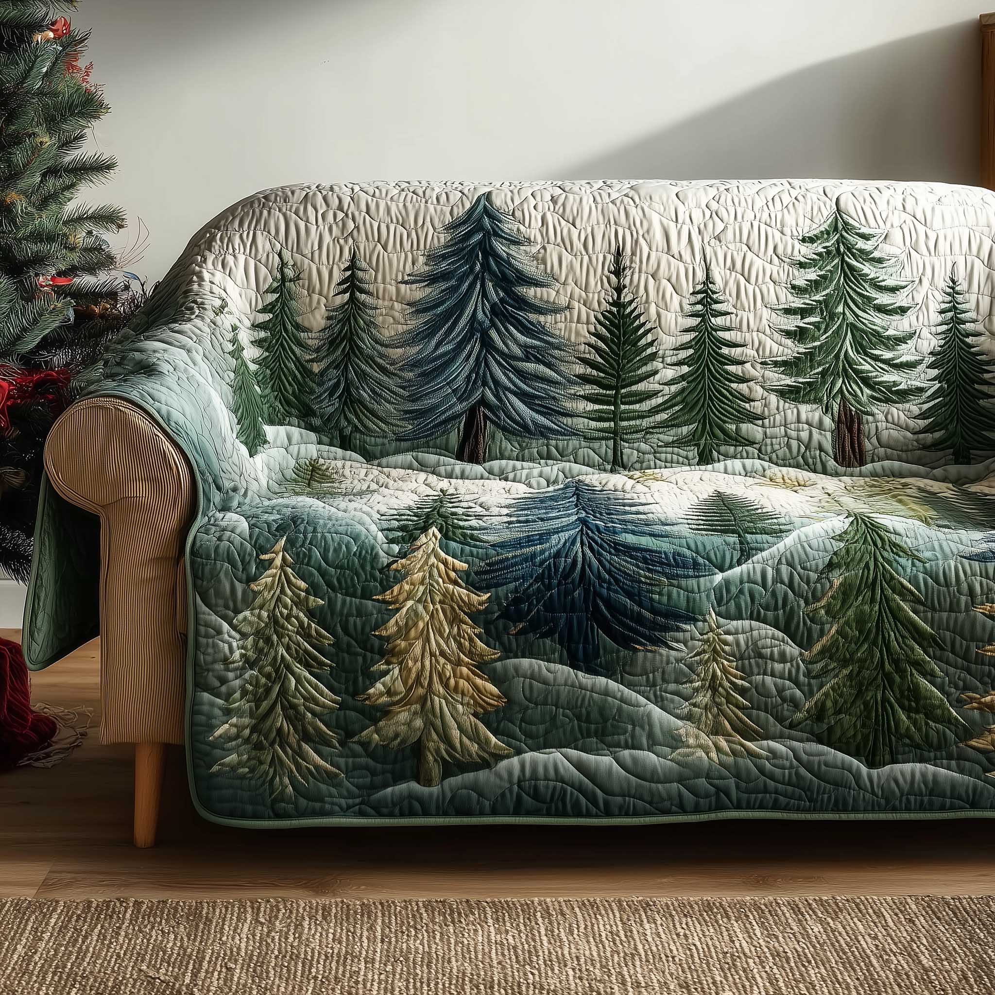 Forest Vibe Quilted Sofa Cover Deep Woods Nature Christmas Home Decor Gift Idea