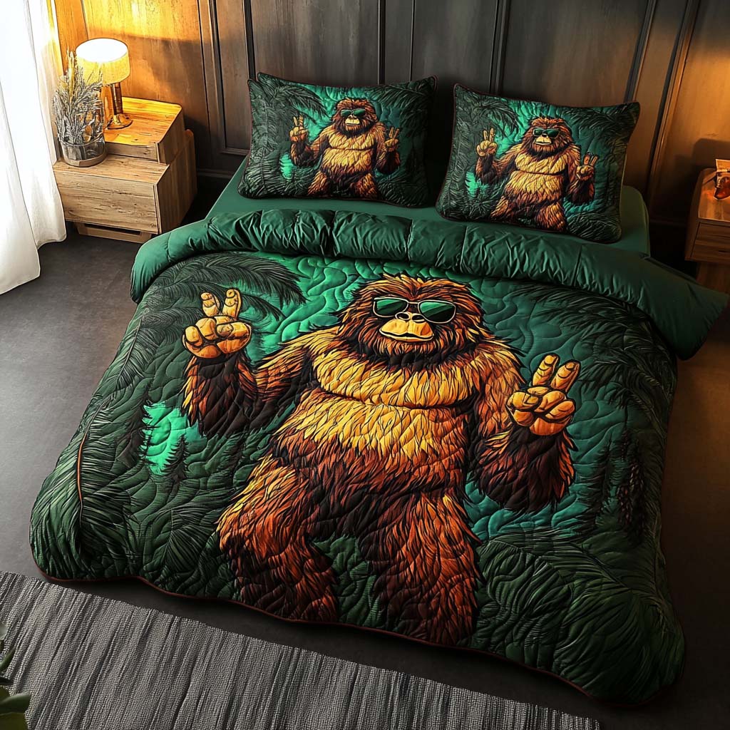 Forest Vibes Quilted Bedding Set Aesthetic Room Decor Bigfoot Sasquatch Gifts