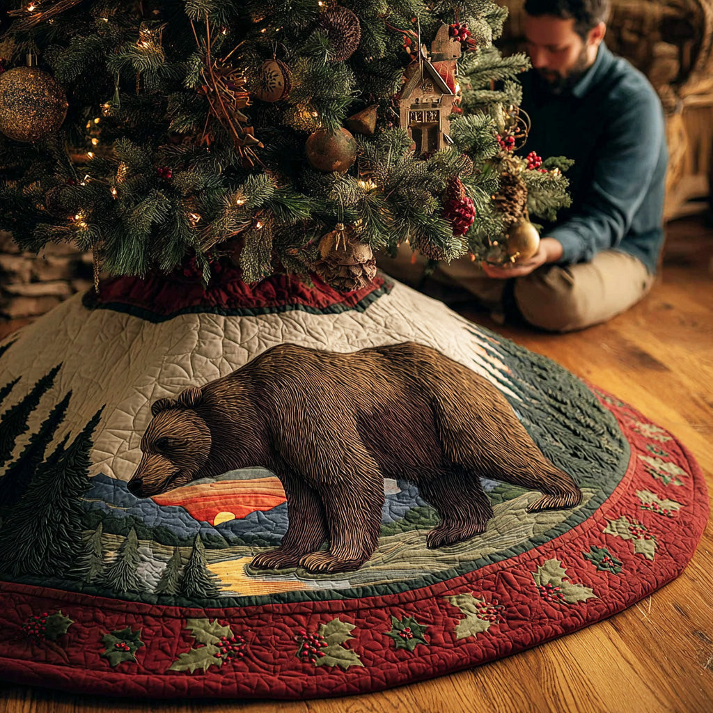 Forest Wander Bear Christmas Quilted Tree Skirt Animal Design Home Decor Bear Christmas Gifts
