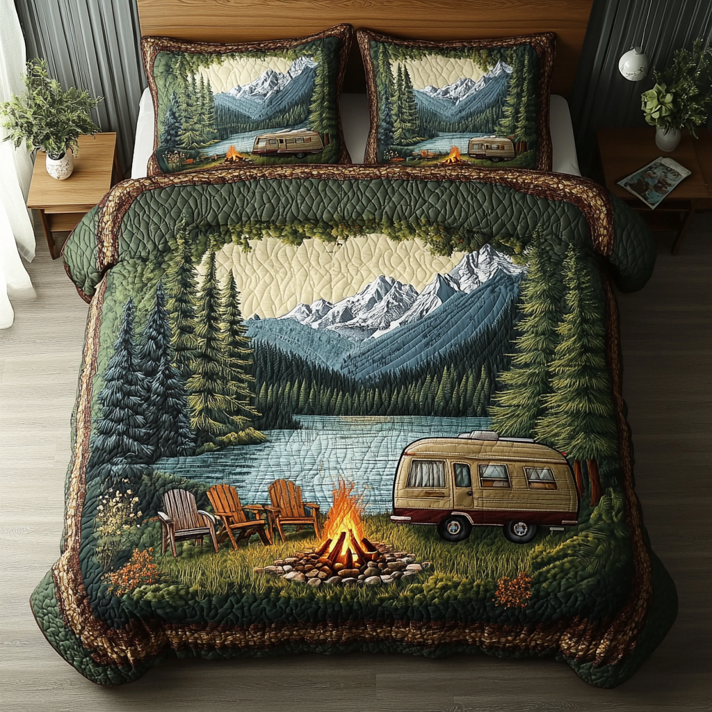 Forest Wanderer Quilted Bedding Set Bedroom Decorations Gift For Campers